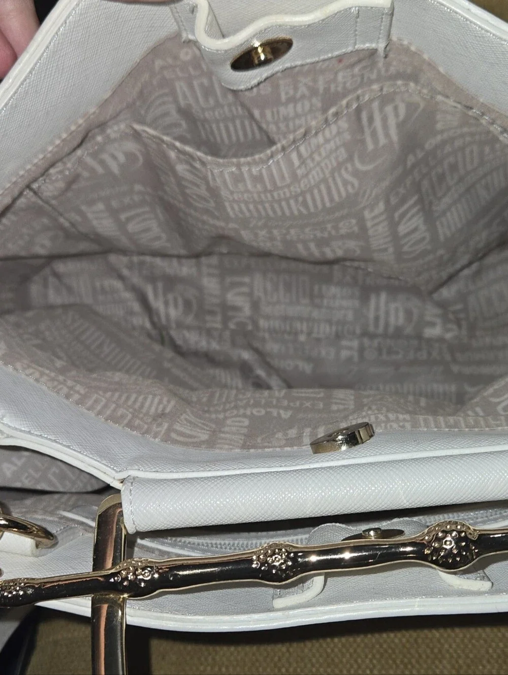 Loungefly White Satchel with Gold Wand-Style Hardware